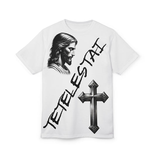 Christian Cross & Jesus Tee — "Tetelestai" Religious Graphic T-Shirt