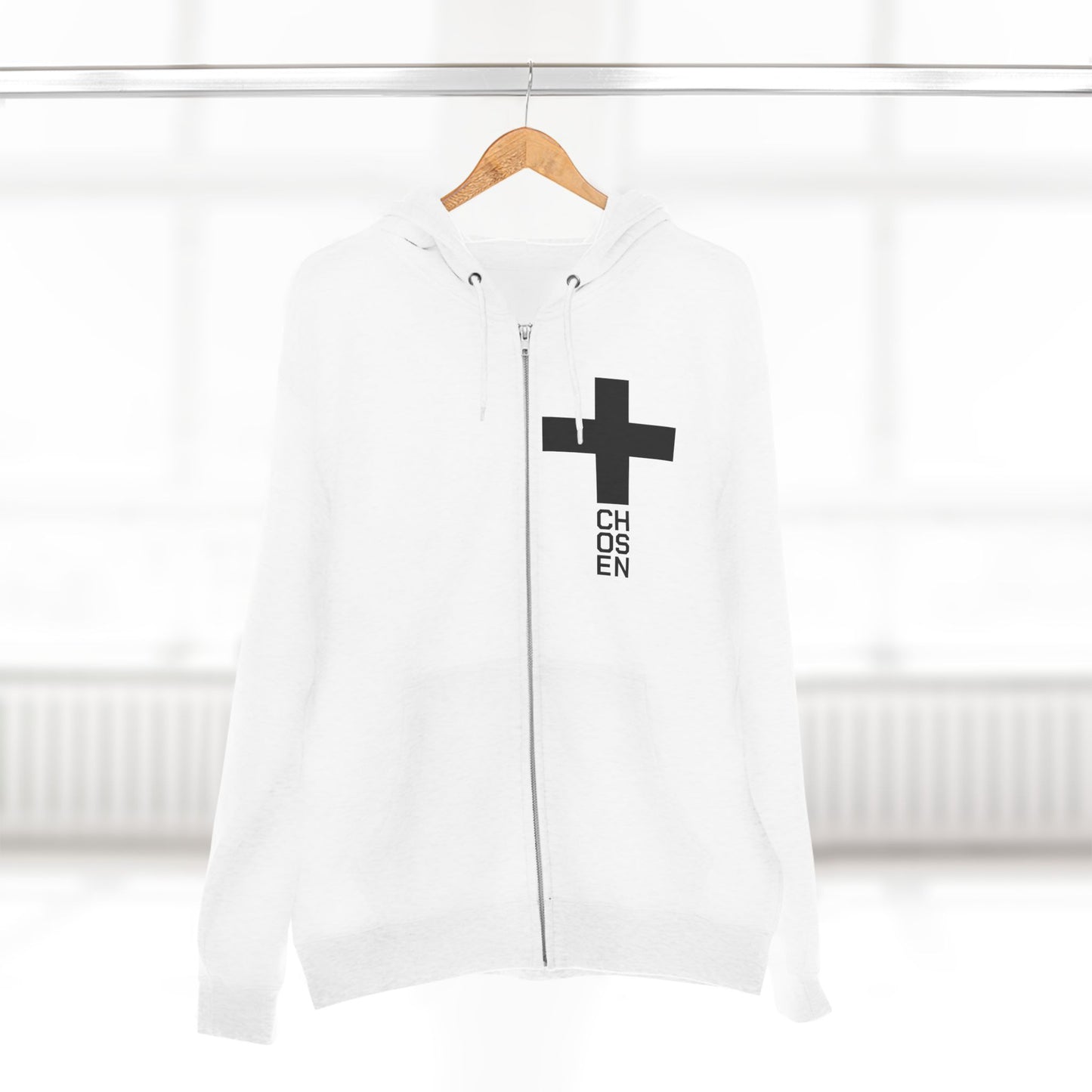 Zip Hoodie — "Chosen" Cross & "My Rescue Story" Christian Graphic