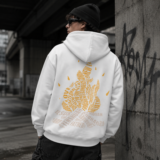 Tetelestai Cross Hoodie – Christian Graphic Hoodie with Fire Print