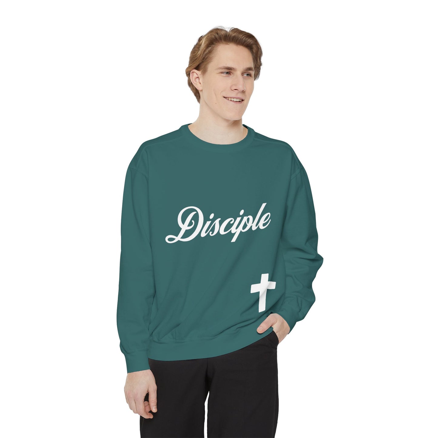 Disciple Sweatshirt — Christian Cross Garment-Dyed Crewneck