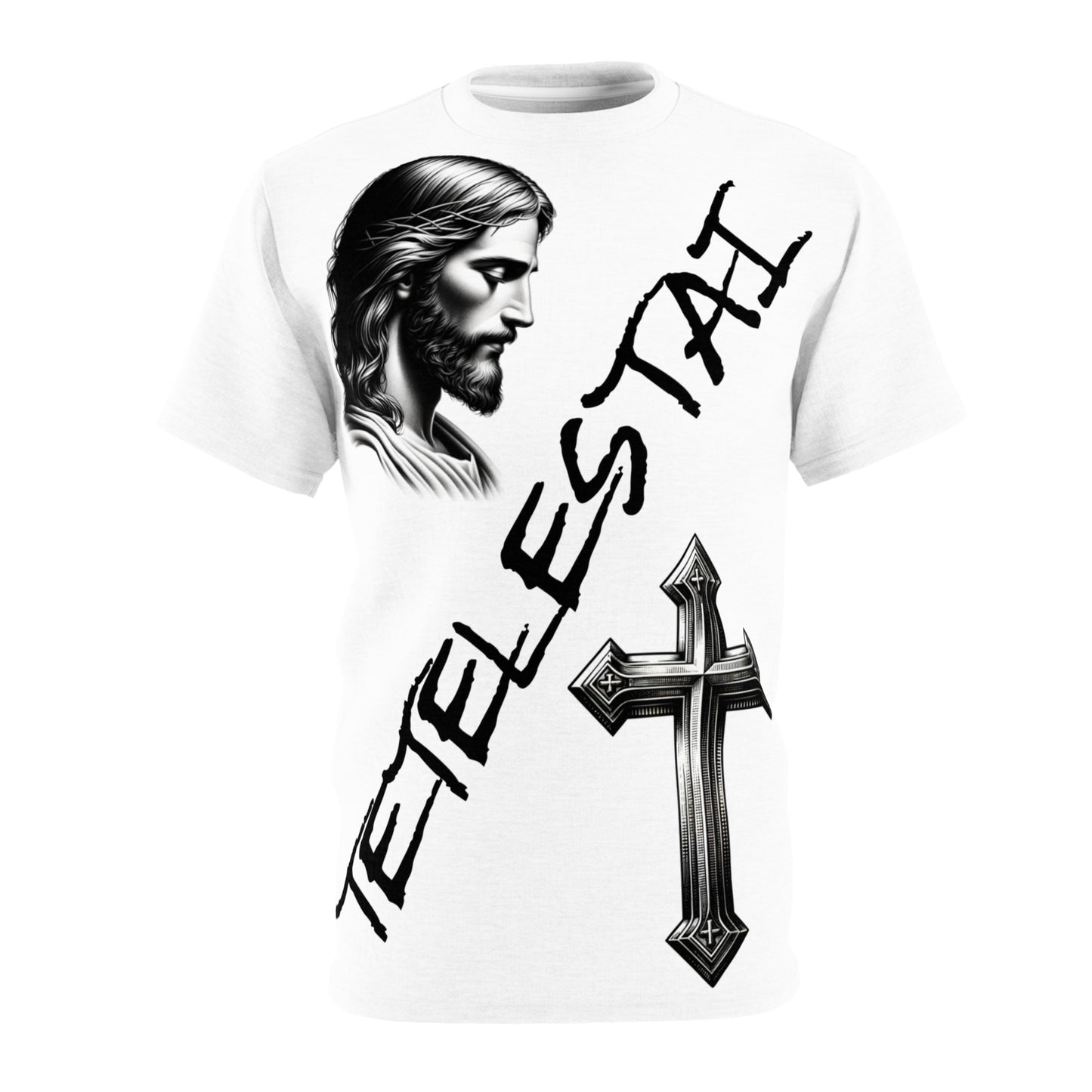 Christian Cross & Jesus Tee — "Tetelestai" Religious Graphic T-Shirt