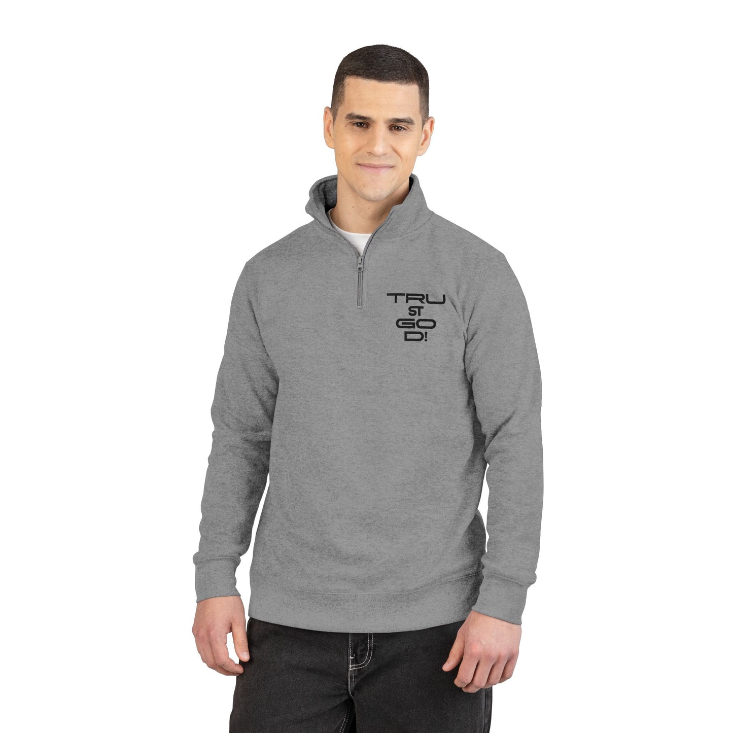 Embroidered 'YHWH' Crown Fleece Pullover — Zip Mockneck Sweatshirt