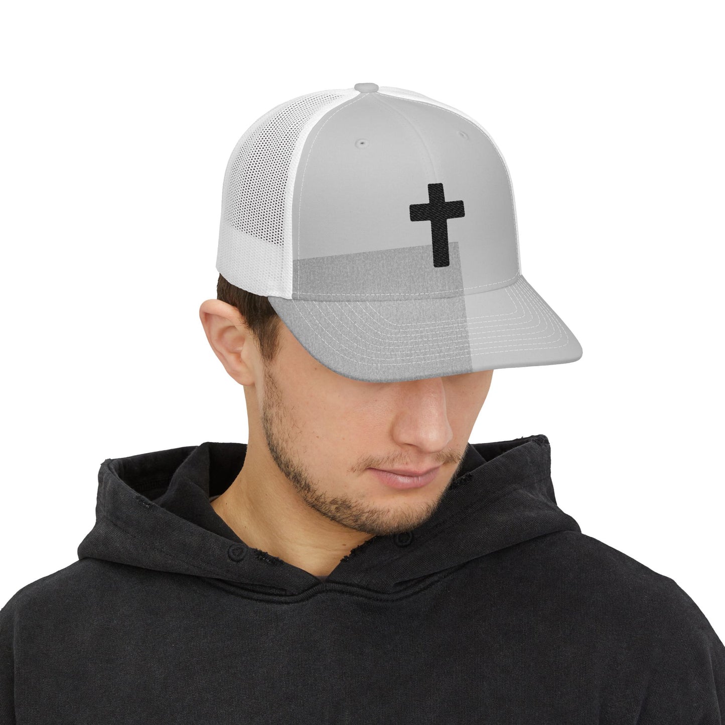 Embroidered Cross Trucker Hat – Mesh Snapback Cap for Faith & Everyday Wear