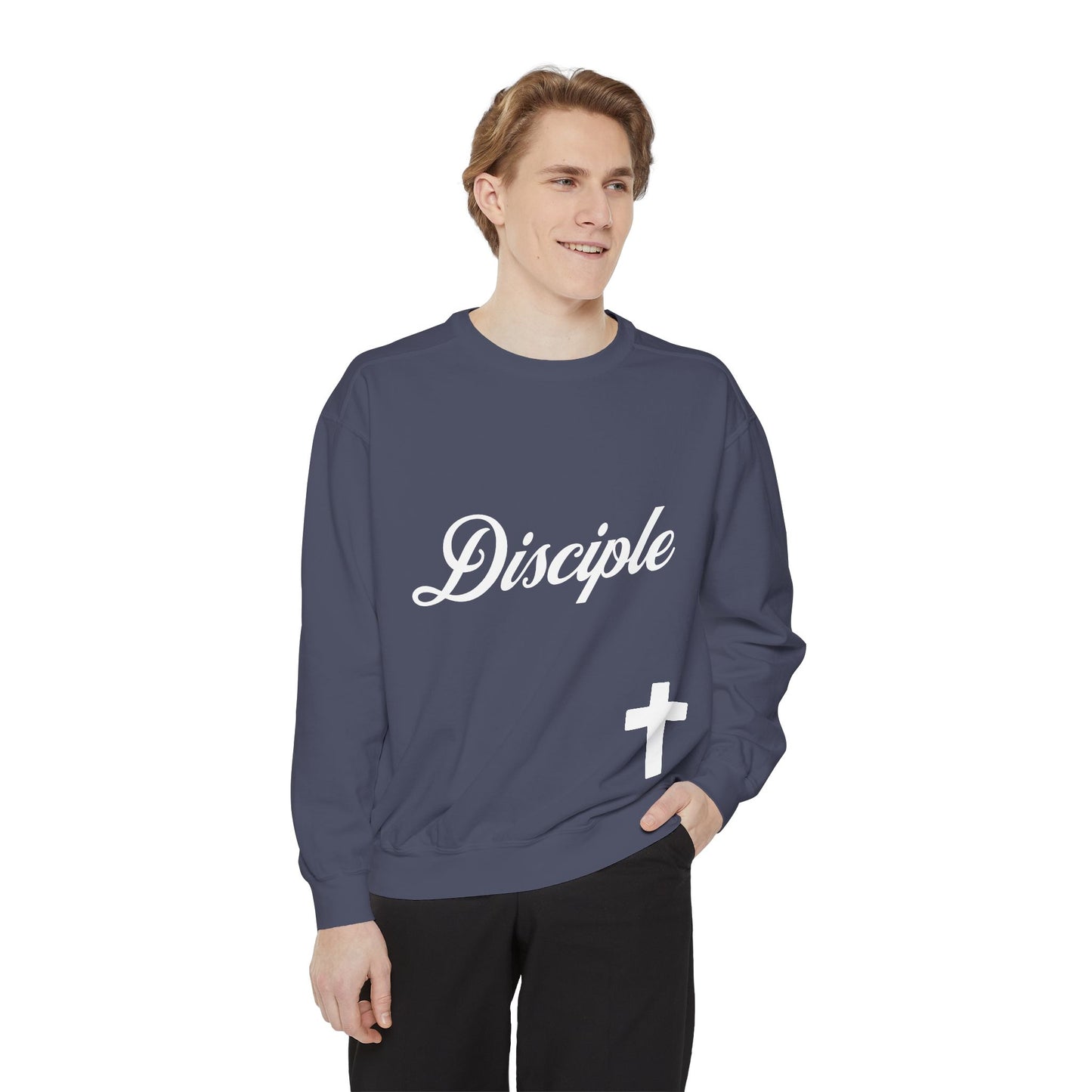 Disciple Sweatshirt — Christian Cross Garment-Dyed Crewneck