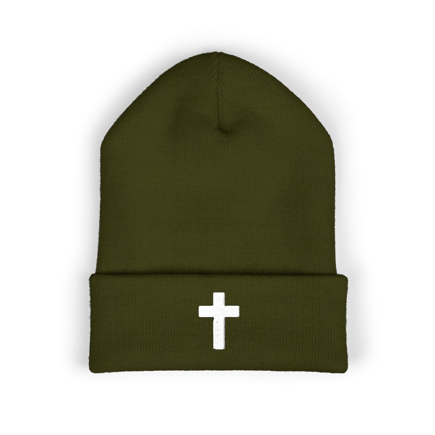 Embroidered Cross Cuffed Beanie — Classic Christian Knit Hat