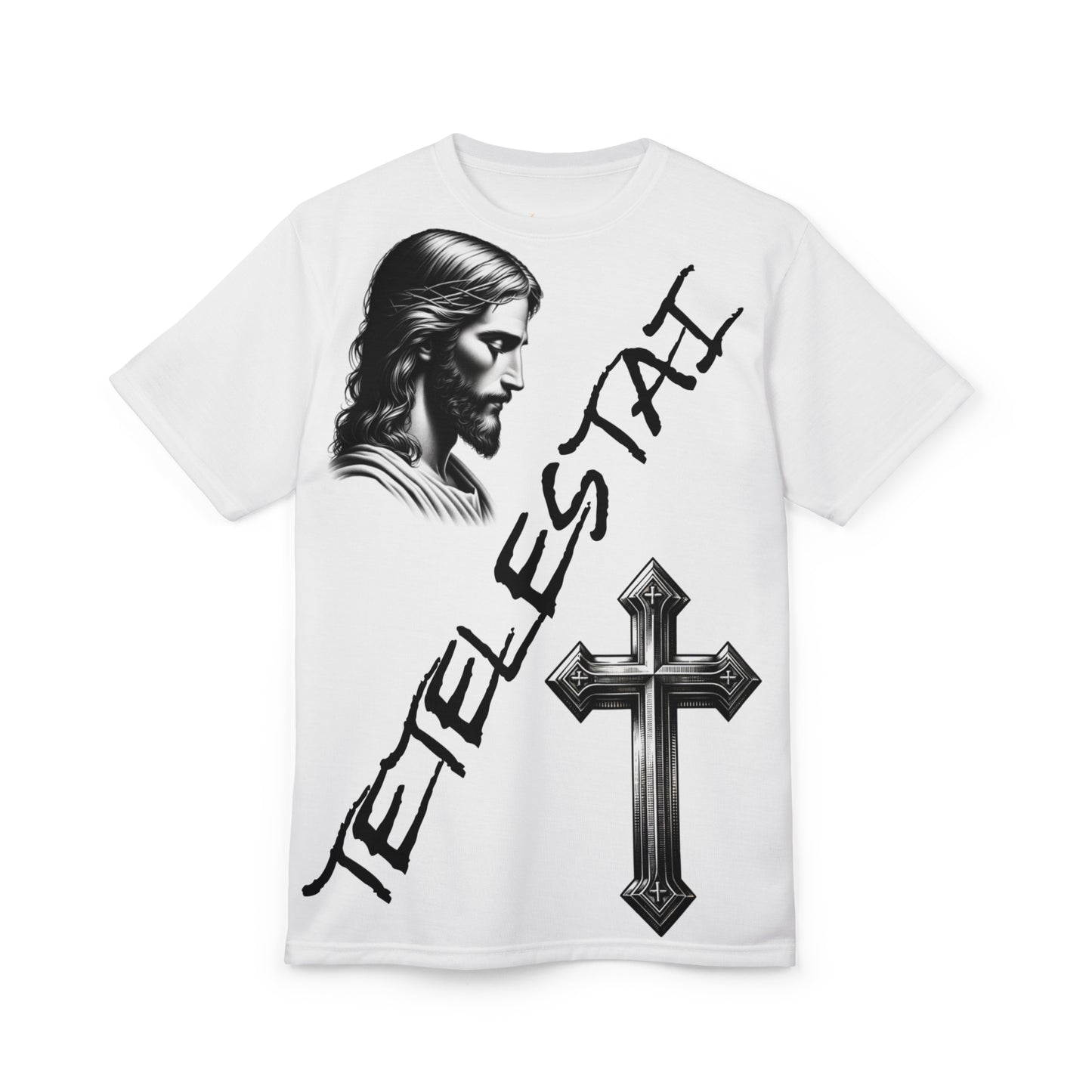 Christian Cross & Jesus Tee — "Tetelestai" Religious Graphic T-Shirt