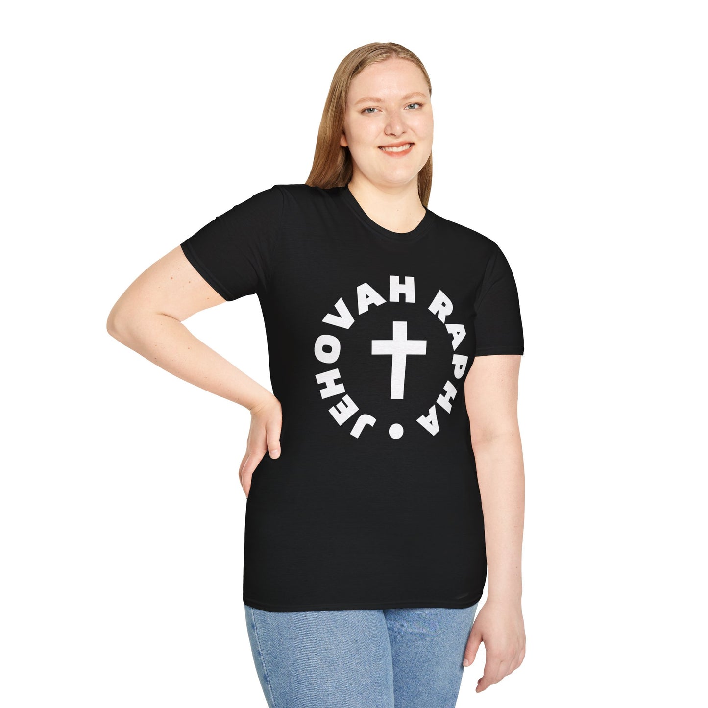 Christian T-Shirt — "Jehovah Rapha" Cross Faith Tee
