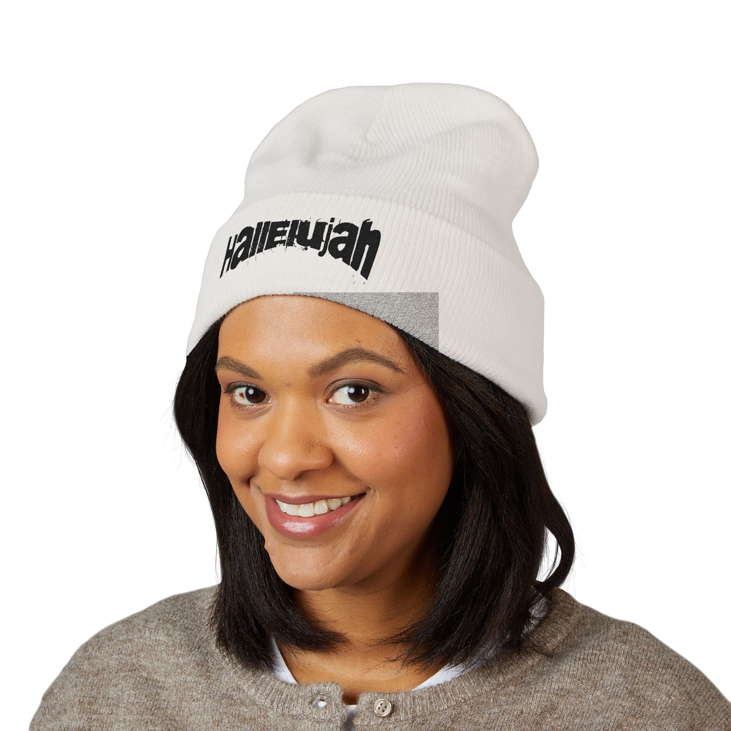Hallelujah Embroidered Cuffed Beanie — Classic Knit Winter Hat