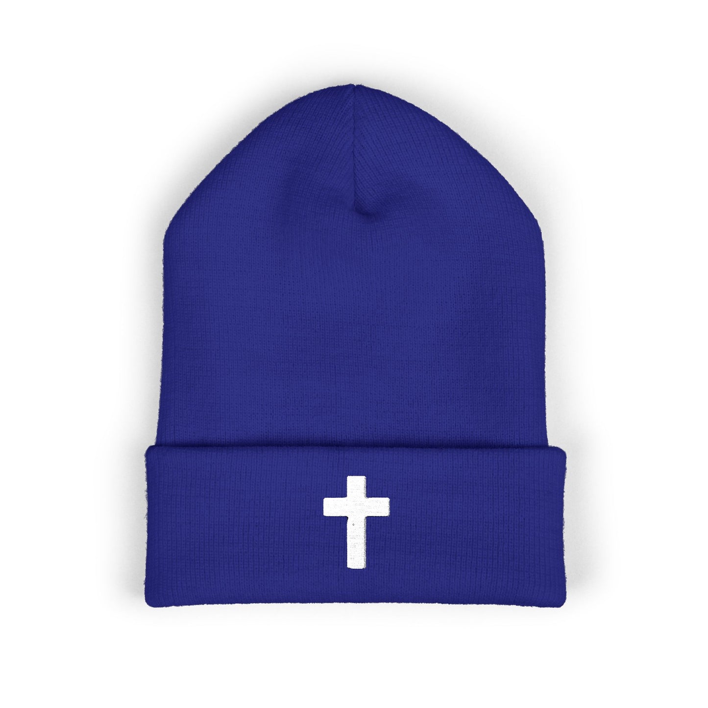 Embroidered Cross Cuffed Beanie — Classic Christian Knit Hat