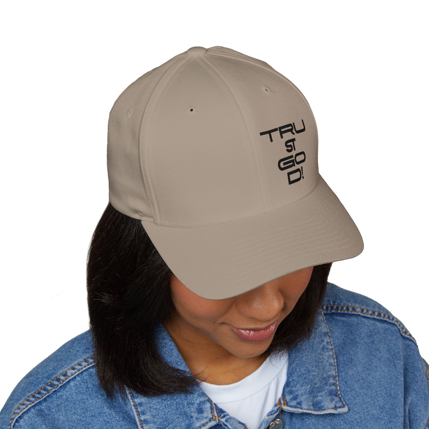 Embroidered 'TRUST GOD' Cross Cap – Structured Closed-Back Baseball Hat
