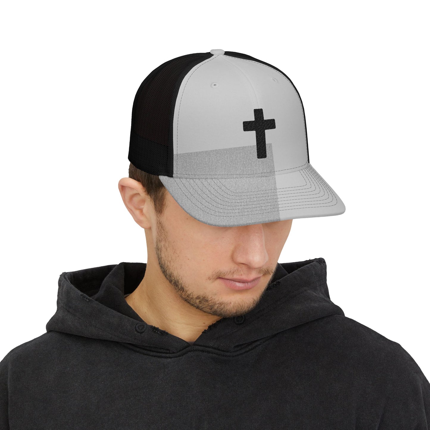 Embroidered Cross Trucker Hat – Mesh Snapback Cap for Faith & Everyday Wear
