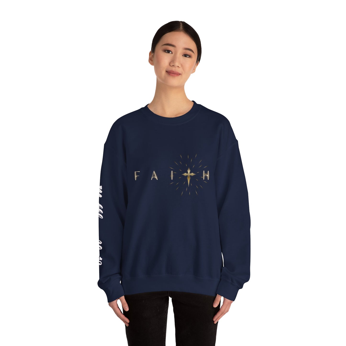 Faith Cross Crewneck Sweatshirt — "Matthewn28:19" Baptism Verse Christian Pullover