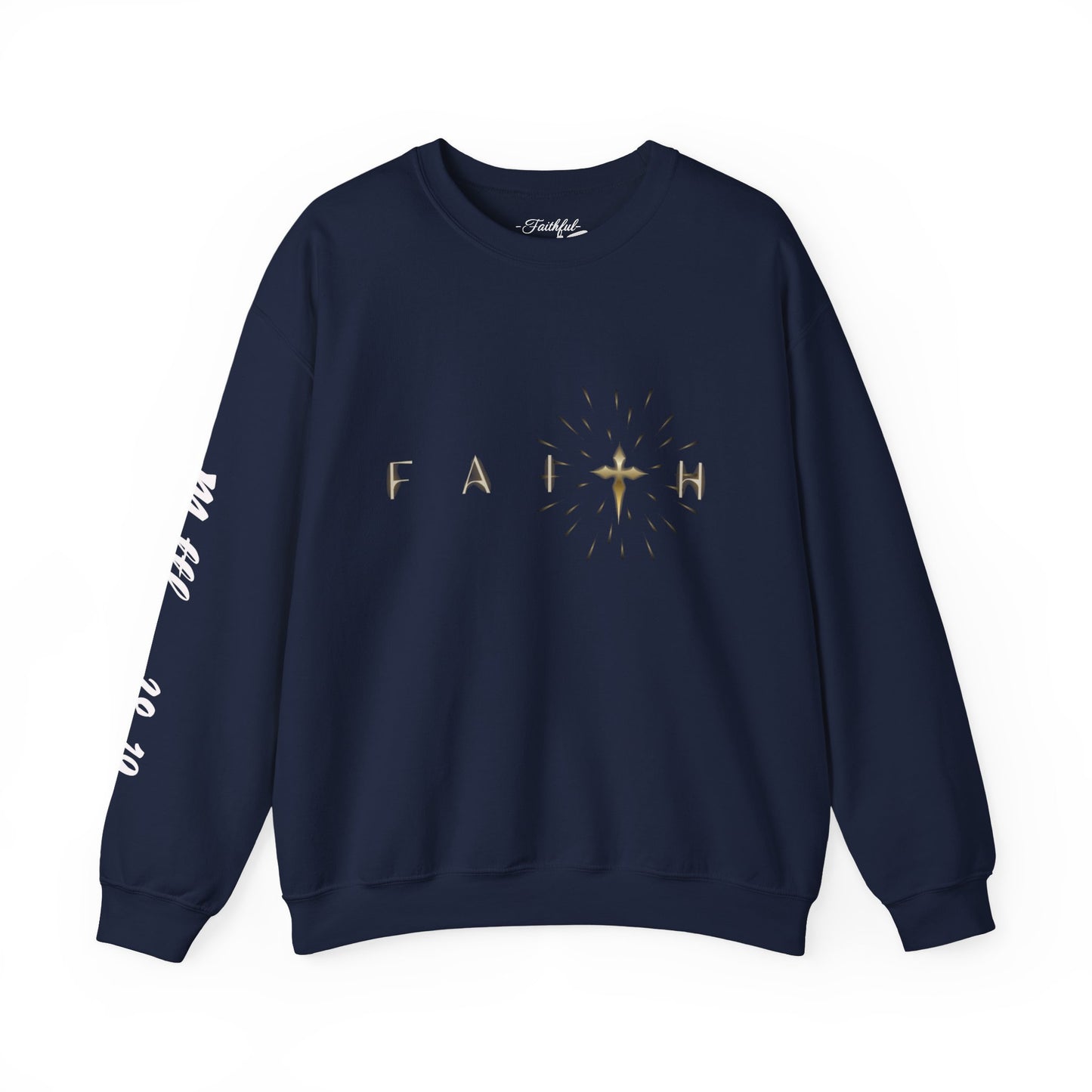 Faith Cross Crewneck Sweatshirt — "Matthewn28:19" Baptism Verse Christian Pullover