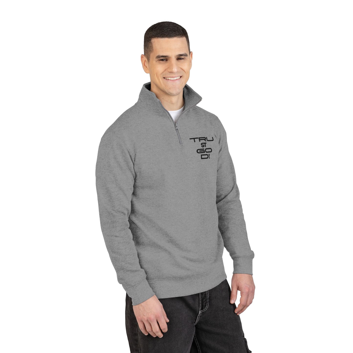 Embroidered 'YHWH' Crown Fleece Pullover — Zip Mockneck Sweatshirt