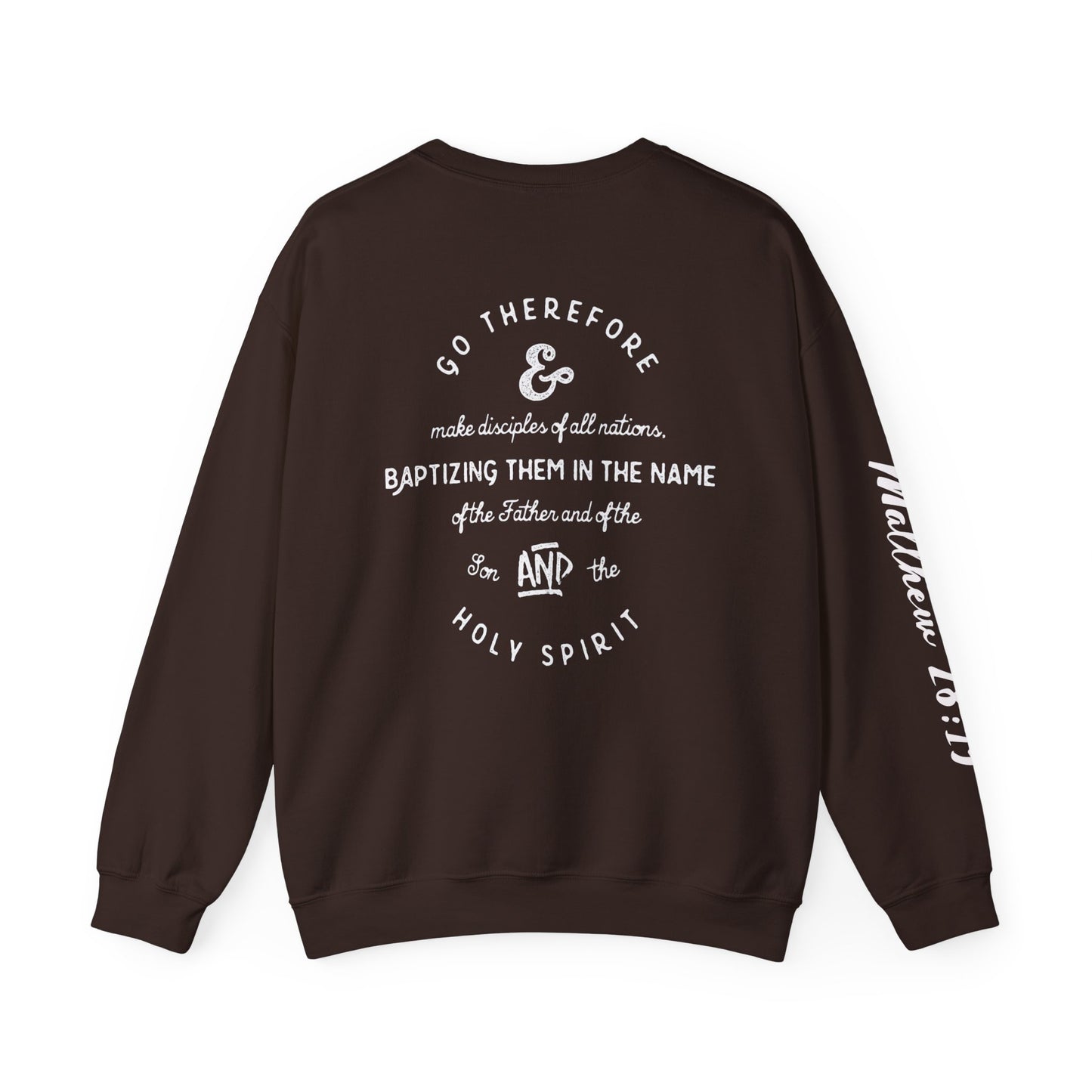 Faith Cross Crewneck Sweatshirt — "Matthewn28:19" Baptism Verse Christian Pullover