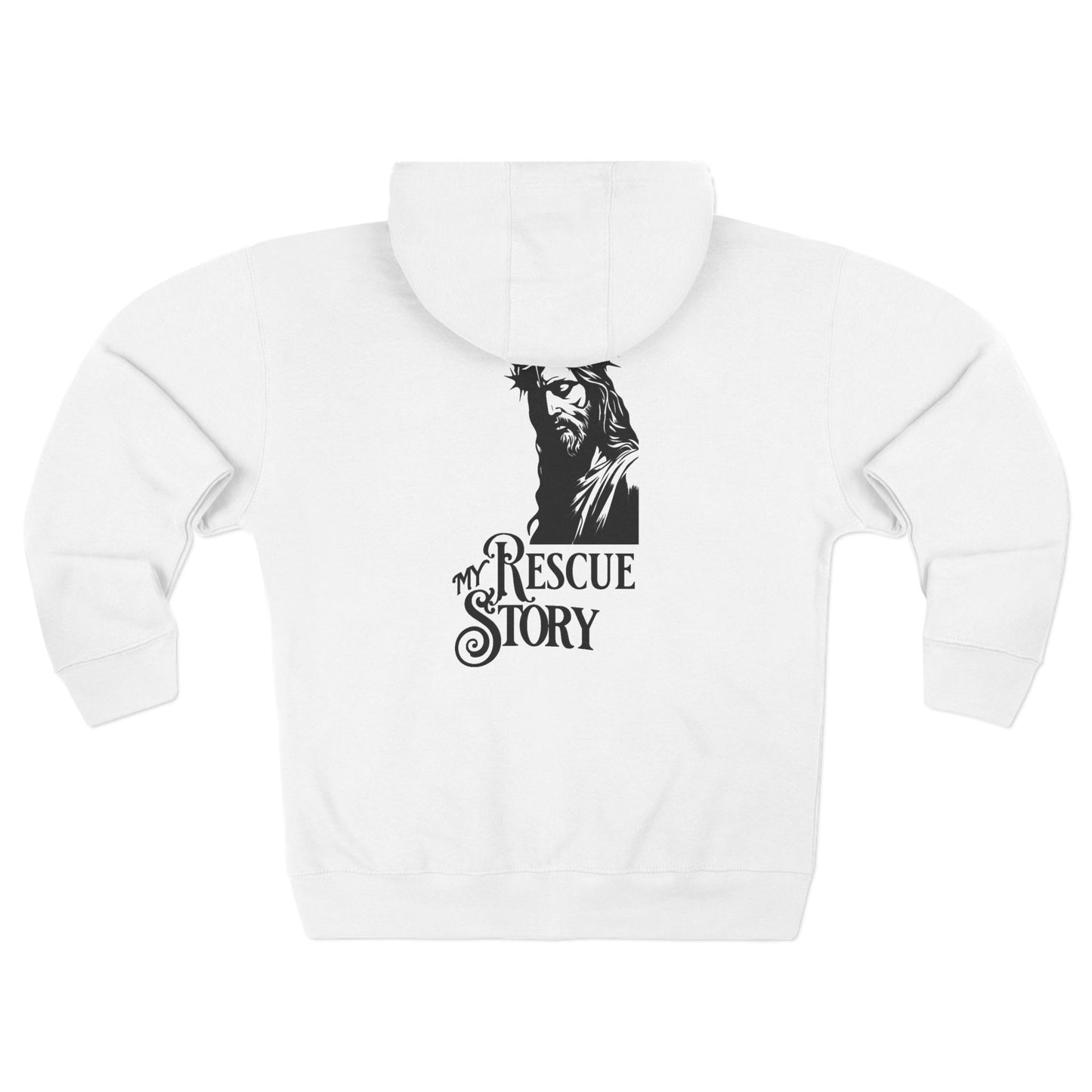 Zip Hoodie — "Chosen" Cross & "My Rescue Story" Christian Graphic
