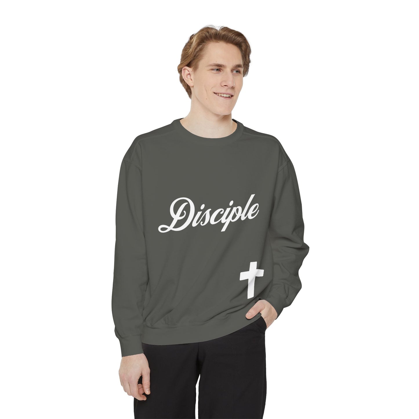 Disciple Sweatshirt — Christian Cross Garment-Dyed Crewneck
