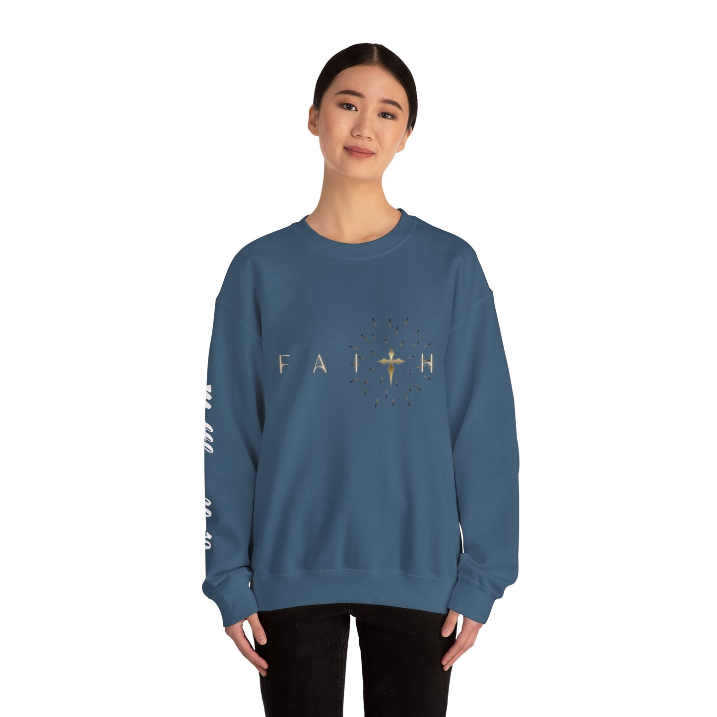 Faith Cross Crewneck Sweatshirt — "Matthewn28:19" Baptism Verse Christian Pullover