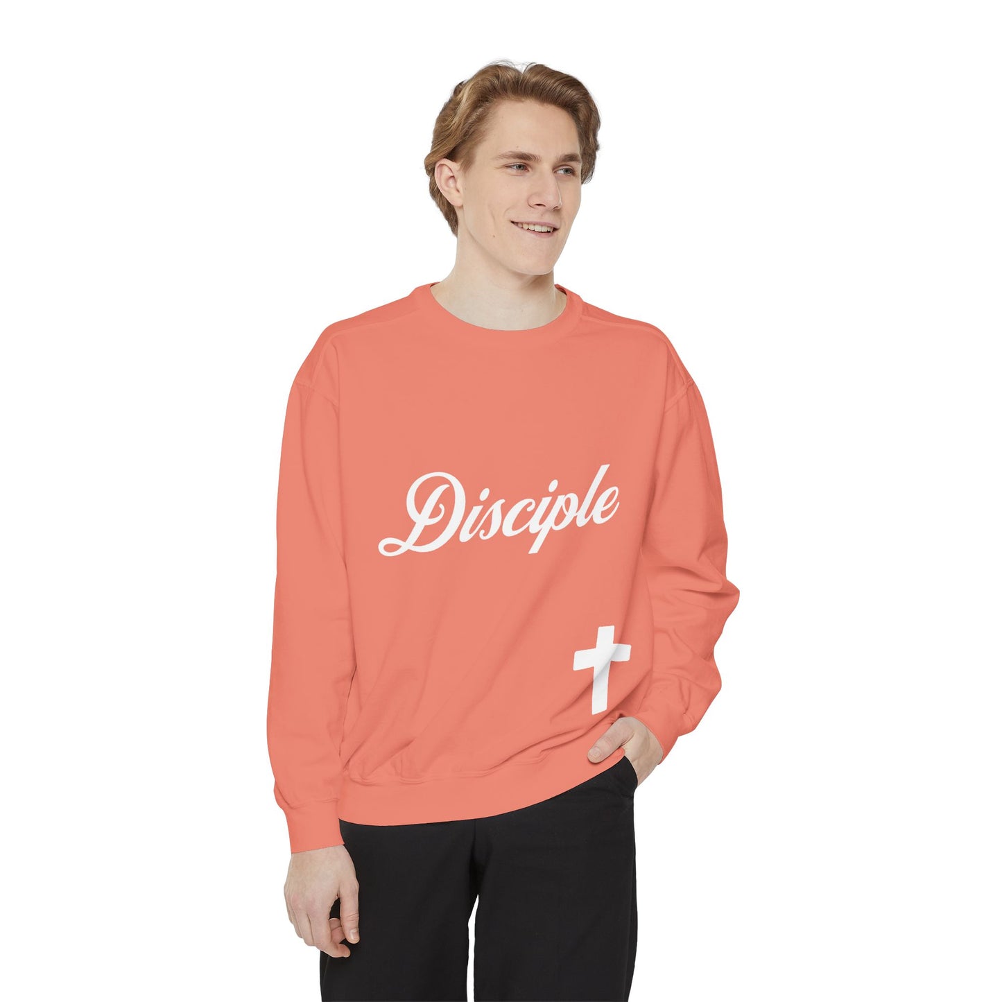 Disciple Sweatshirt — Christian Cross Garment-Dyed Crewneck