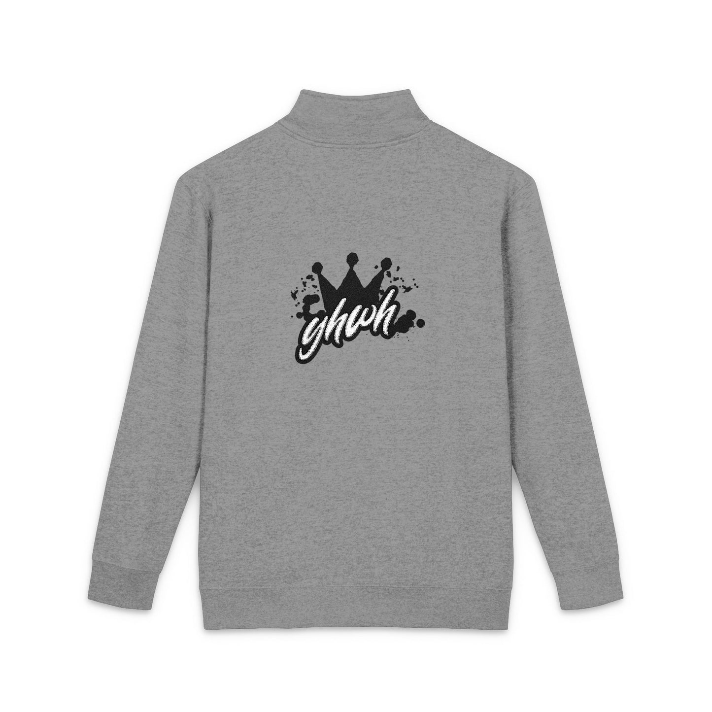 Embroidered 'YHWH' Crown Fleece Pullover — Zip Mockneck Sweatshirt