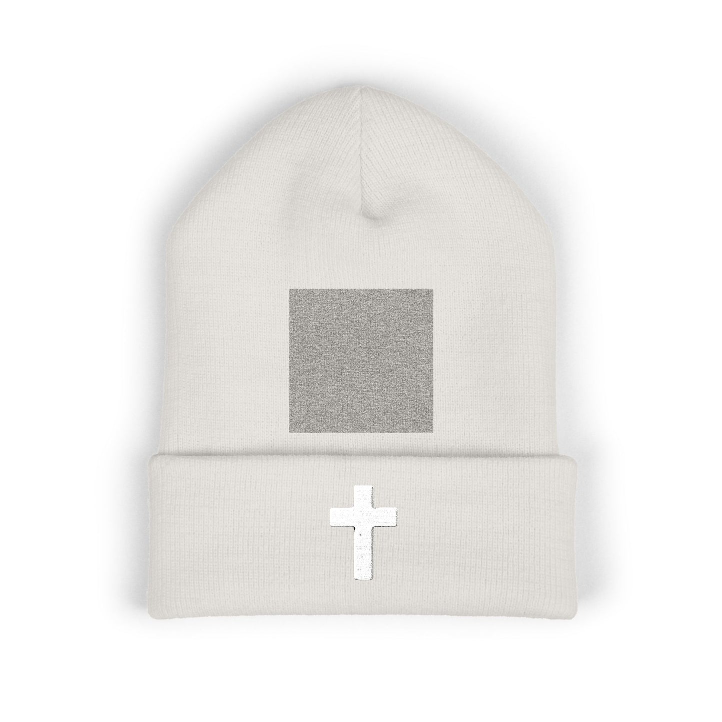 Embroidered Cross Cuffed Beanie — Classic Christian Knit Hat