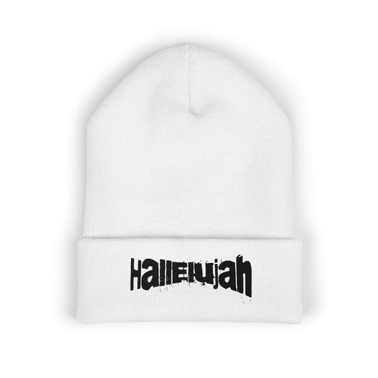 Hallelujah Embroidered Cuffed Beanie — Classic Knit Winter Hat