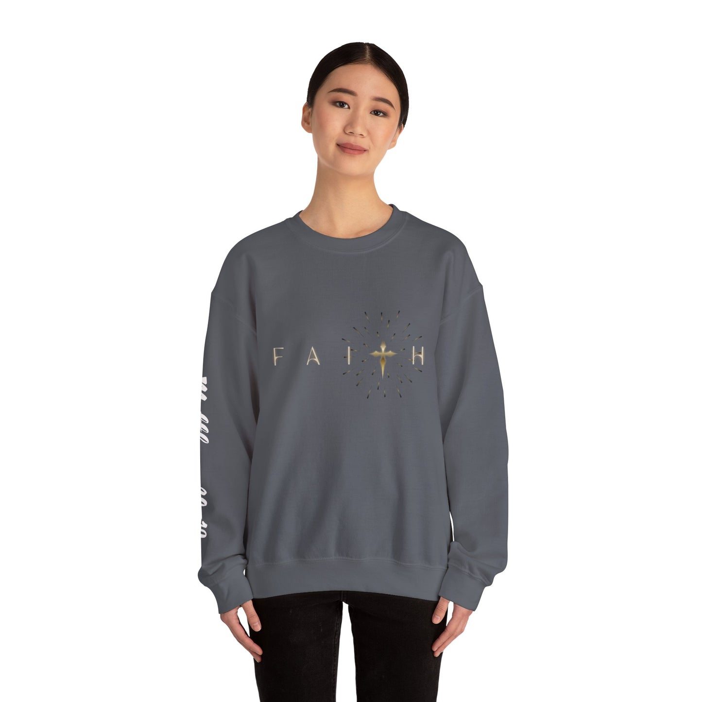 Faith Cross Crewneck Sweatshirt — "Matthewn28:19" Baptism Verse Christian Pullover