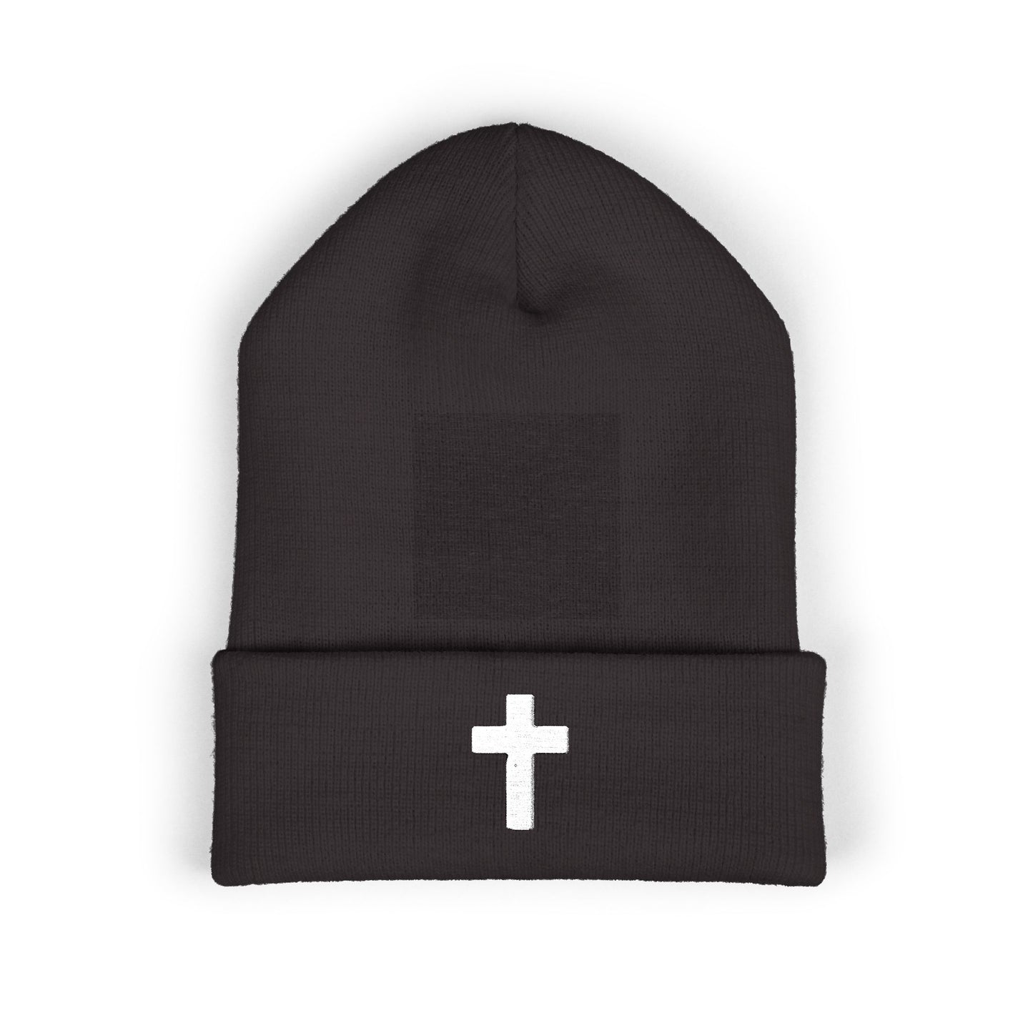 Embroidered Cross Cuffed Beanie — Classic Christian Knit Hat