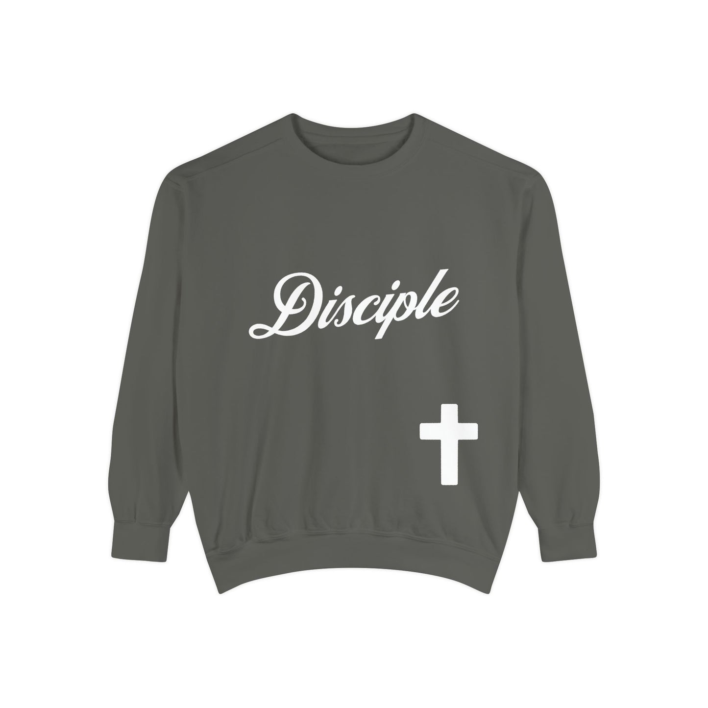 Disciple Sweatshirt — Christian Cross Garment-Dyed Crewneck