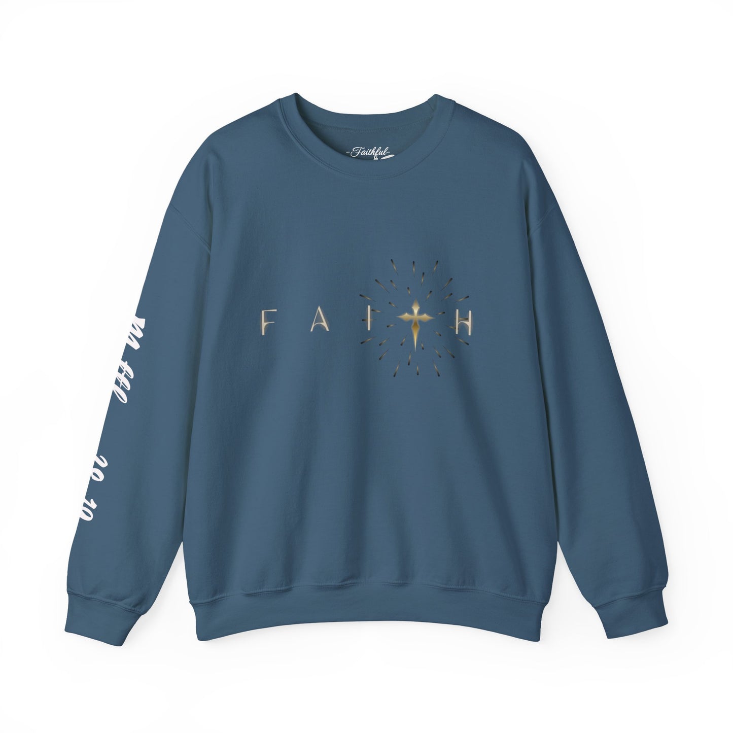 Faith Cross Crewneck Sweatshirt — "Matthewn28:19" Baptism Verse Christian Pullover