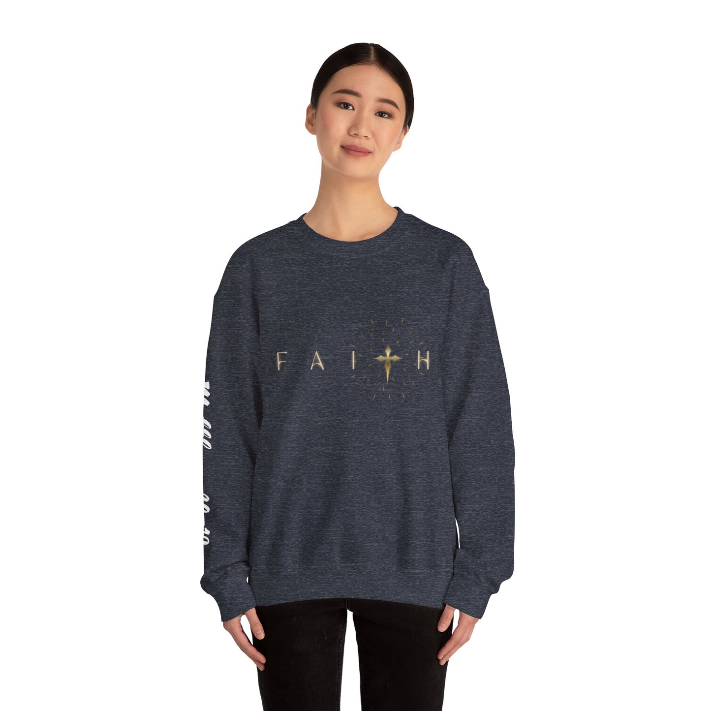 Faith Cross Crewneck Sweatshirt — "Matthewn28:19" Baptism Verse Christian Pullover