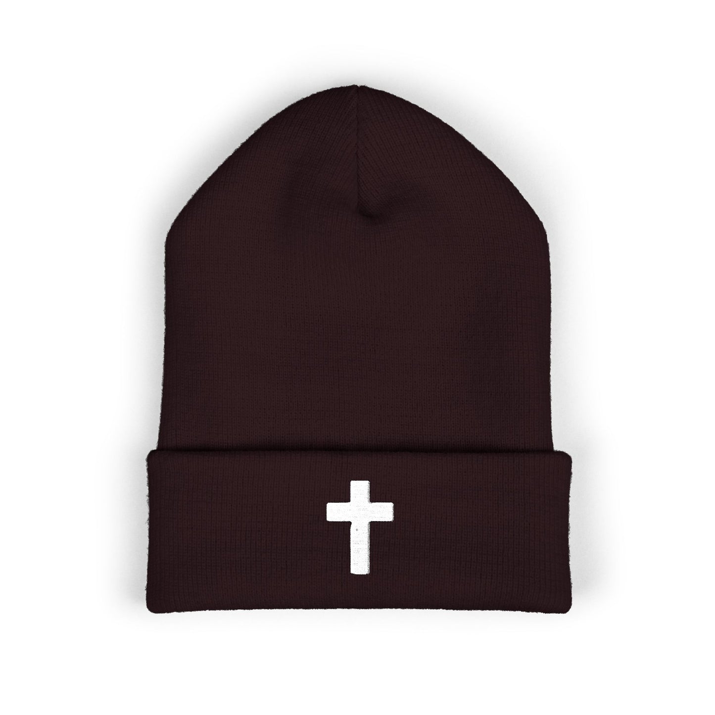 Embroidered Cross Cuffed Beanie — Classic Christian Knit Hat
