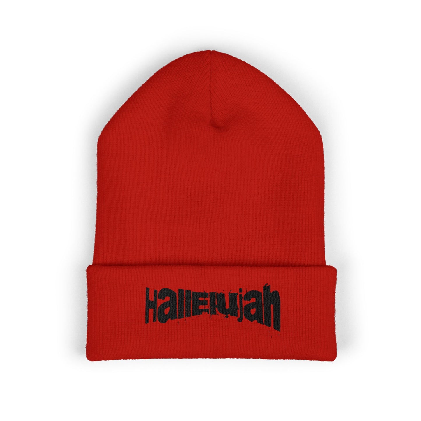 Hallelujah Embroidered Cuffed Beanie — Classic Knit Winter Hat