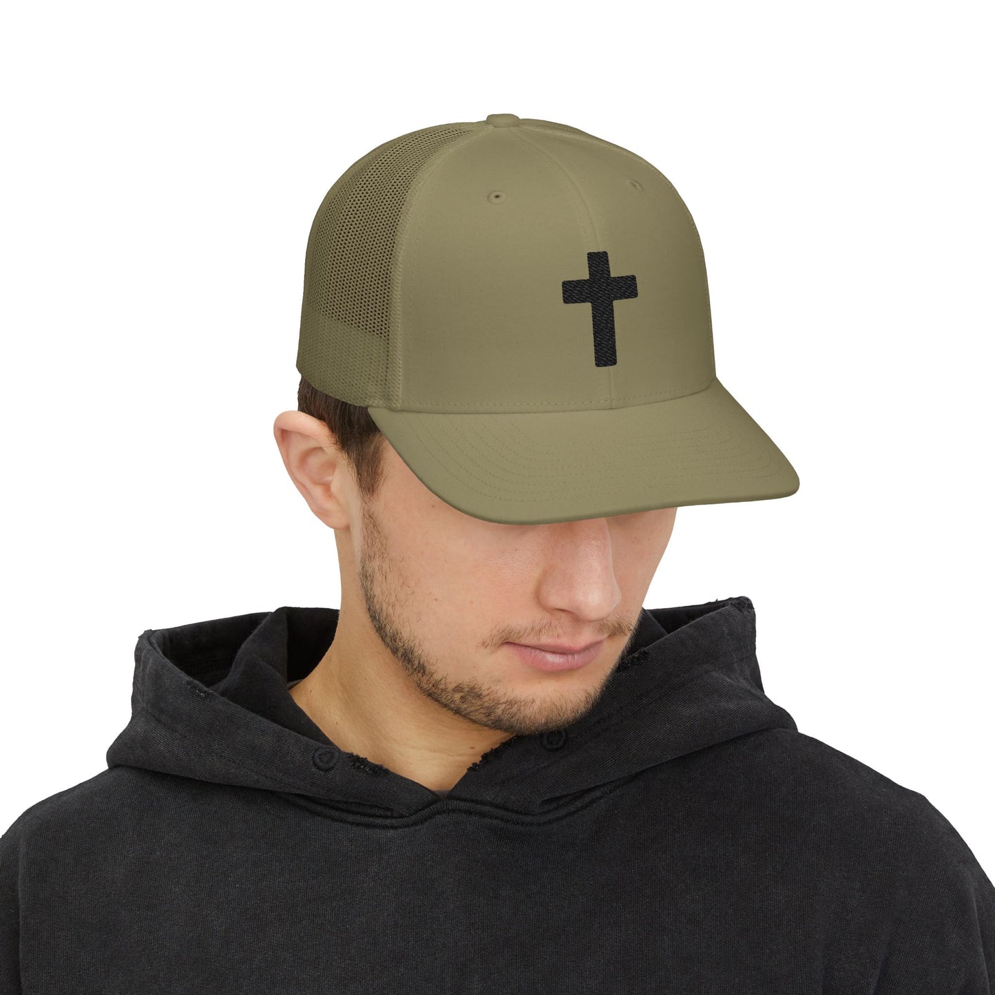 Embroidered Cross Trucker Hat – Mesh Snapback Cap for Faith & Everyday Wear