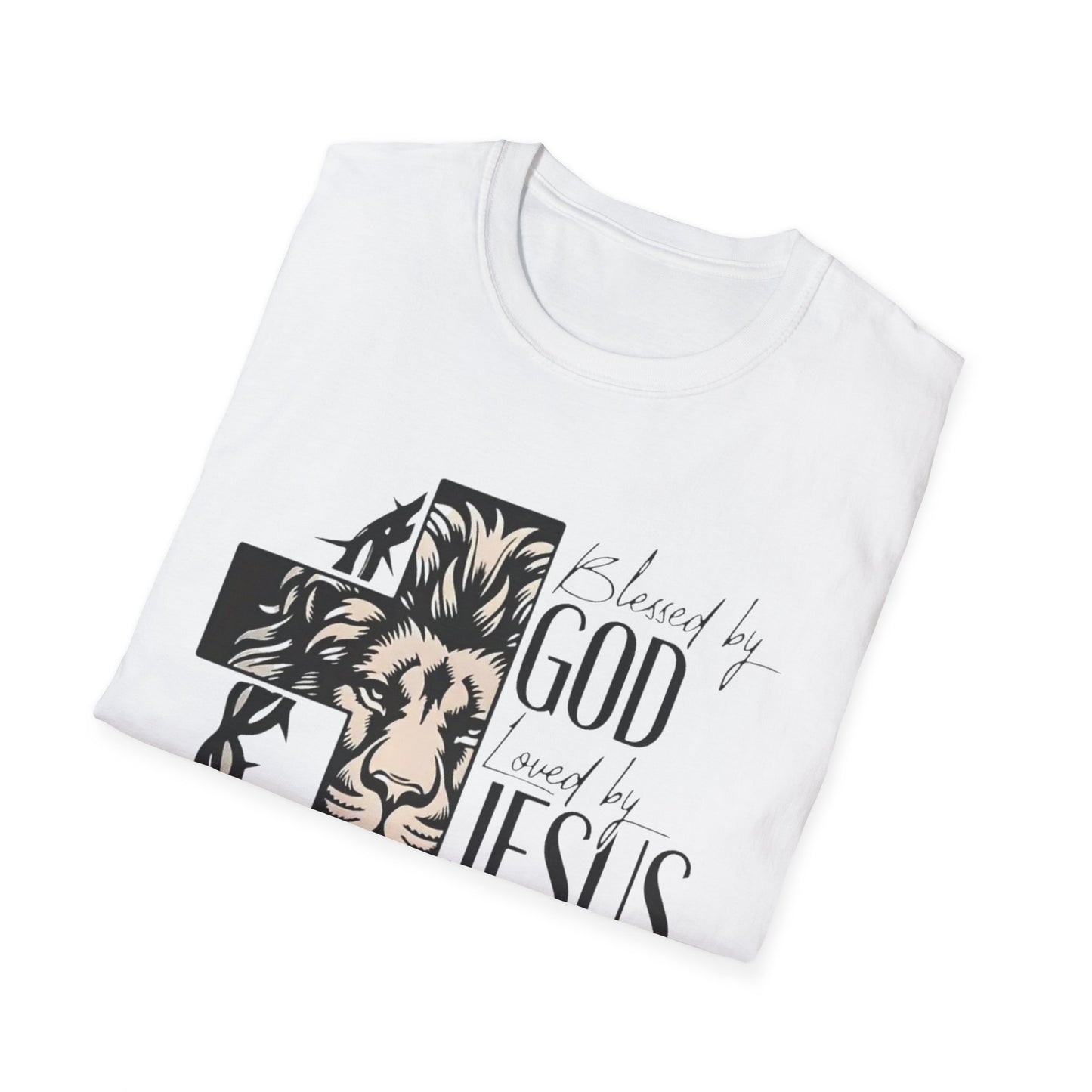 Faith Lion Cross T-Shirt — 'Saved by God, Saved by Jesus, Led by the Spirit' Christian Tee