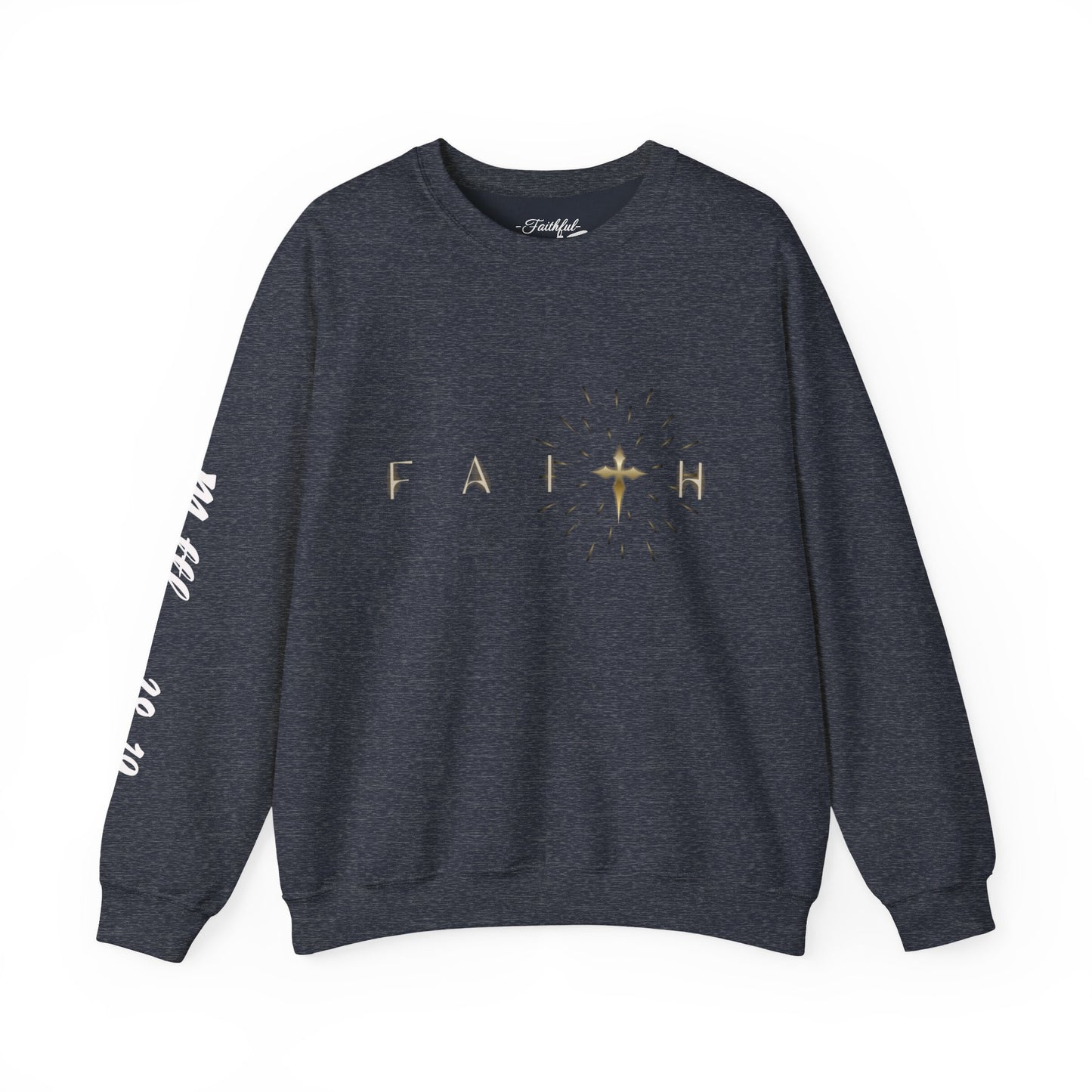 Faith Cross Crewneck Sweatshirt — "Matthewn28:19" Baptism Verse Christian Pullover