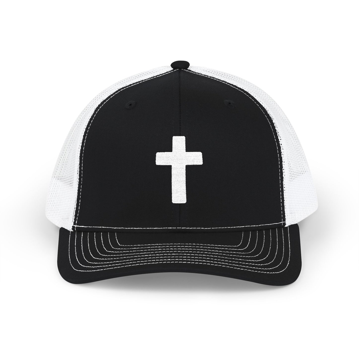 Embroidered Cross Trucker Snapback Cap — Christian Faith Mesh Hat