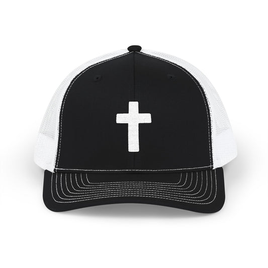 Embroidered Cross Trucker Snapback Cap — Christian Faith Mesh Hat