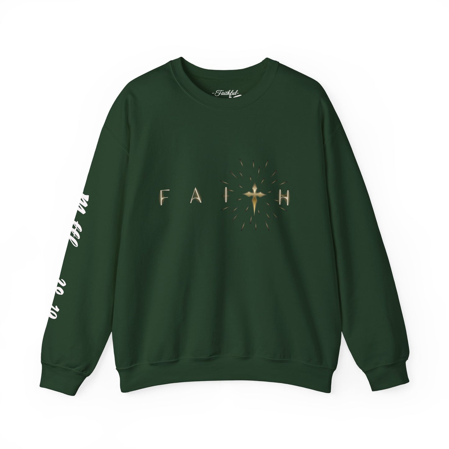 Faith Cross Crewneck Sweatshirt — "Matthewn28:19" Baptism Verse Christian Pullover