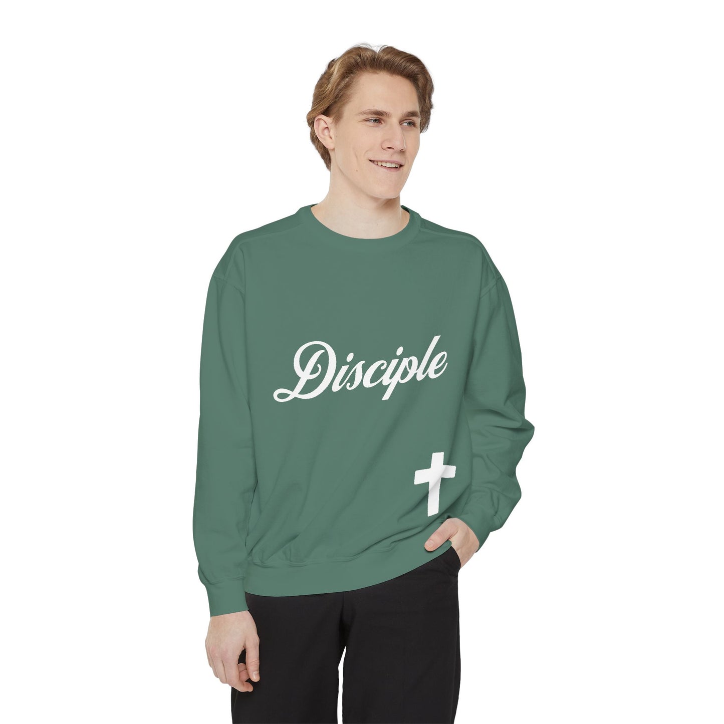 Disciple Sweatshirt — Christian Cross Garment-Dyed Crewneck