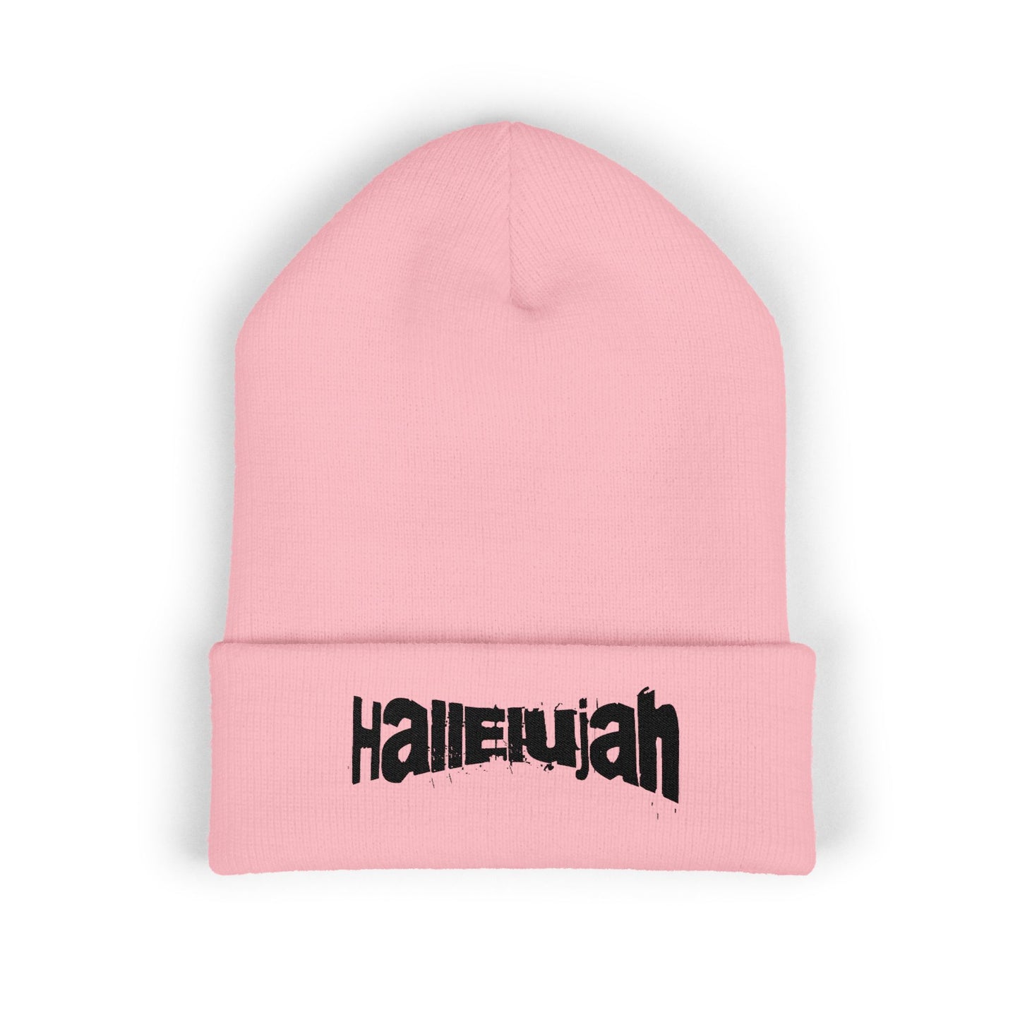 Hallelujah Embroidered Cuffed Beanie — Classic Knit Winter Hat