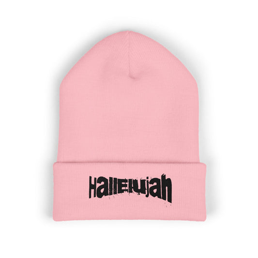 Hallelujah Embroidered Cuffed Beanie — Classic Knit Winter Hat