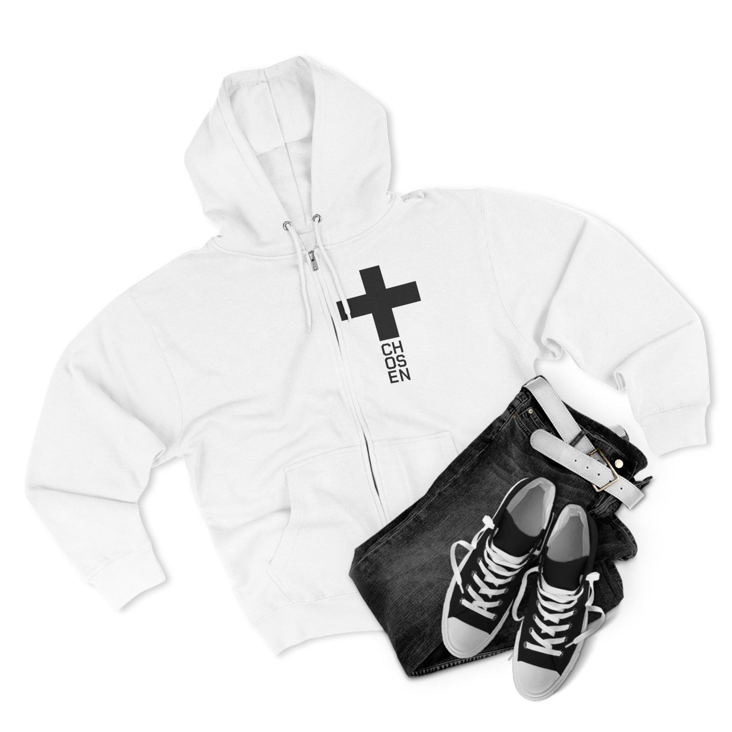 Zip Hoodie — "Chosen" Cross & "My Rescue Story" Christian Graphic