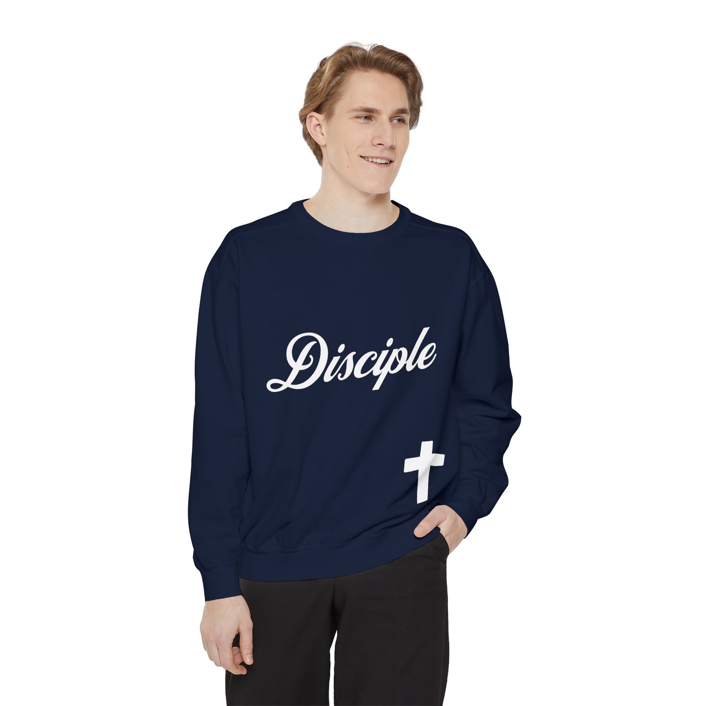 Disciple Sweatshirt — Christian Cross Garment-Dyed Crewneck