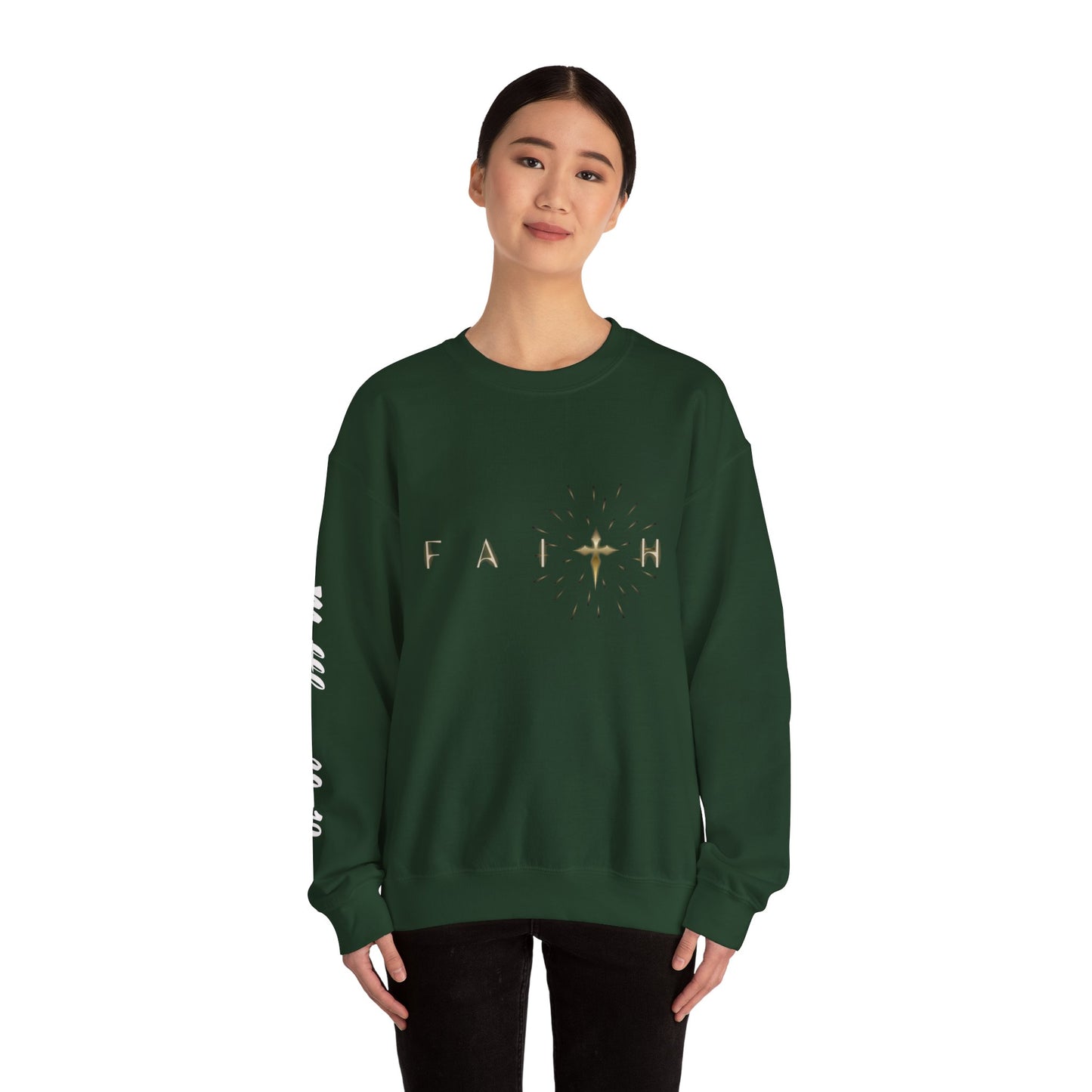 Faith Cross Crewneck Sweatshirt — "Matthewn28:19" Baptism Verse Christian Pullover
