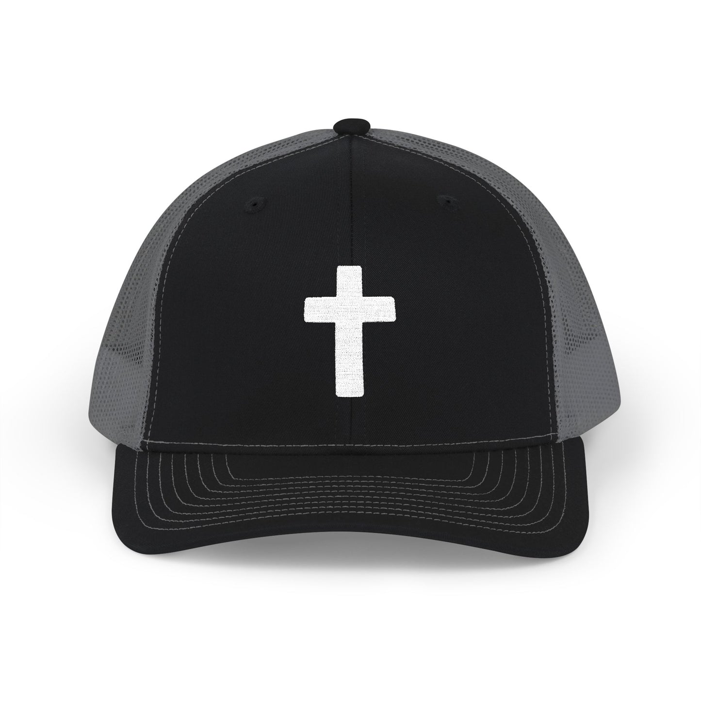Embroidered Cross Trucker Snapback Cap — Christian Faith Mesh Hat