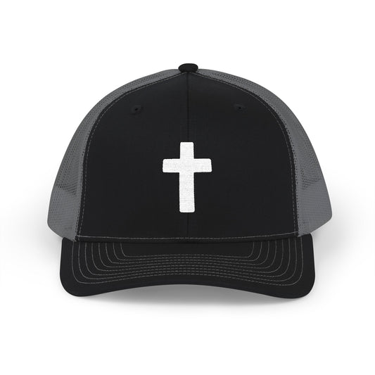 Embroidered Cross Trucker Snapback Cap — Christian Faith Mesh Hat