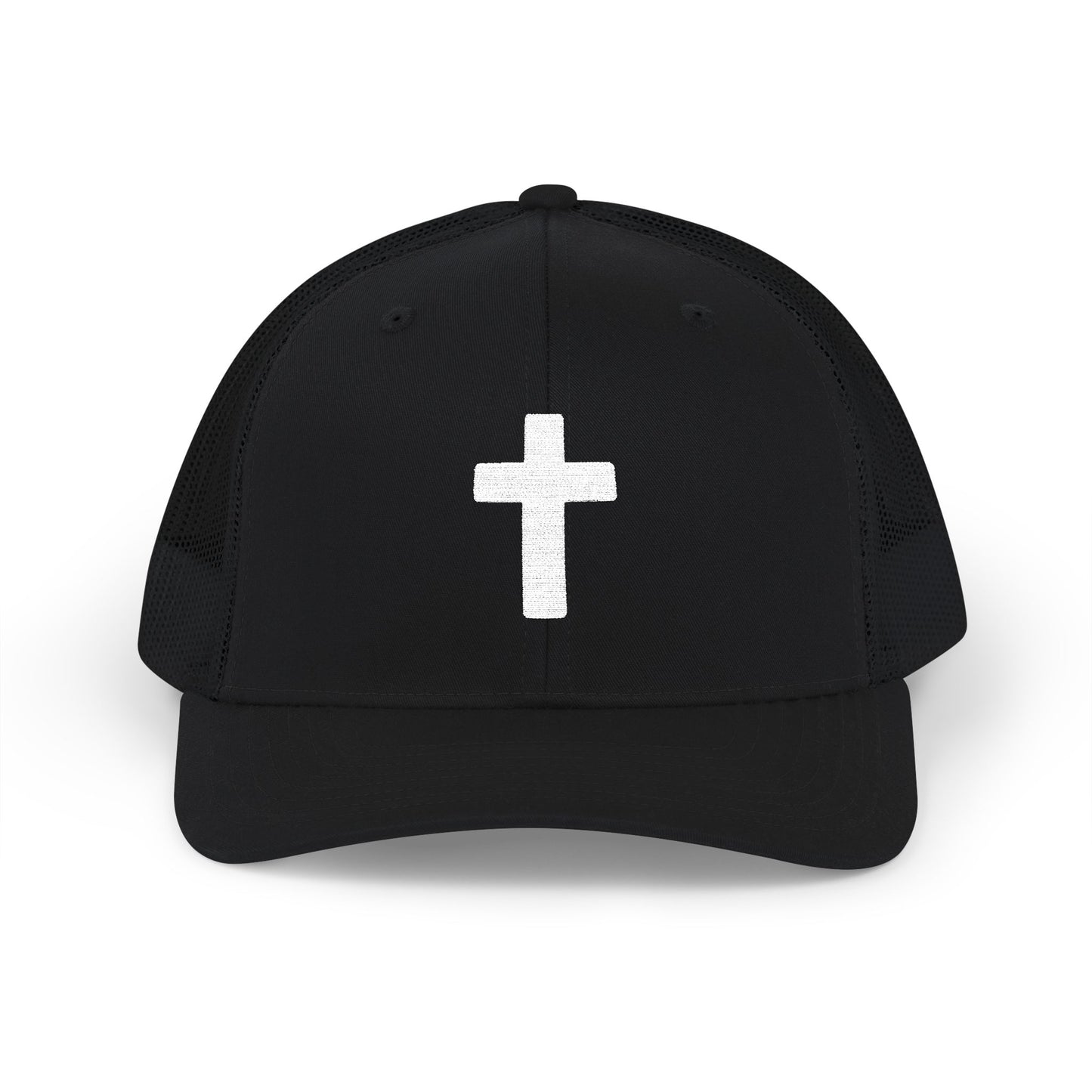 Embroidered Cross Trucker Snapback Cap — Christian Faith Mesh Hat