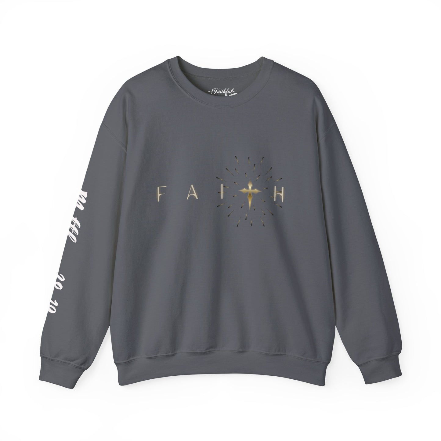 Faith Cross Crewneck Sweatshirt — "Matthewn28:19" Baptism Verse Christian Pullover