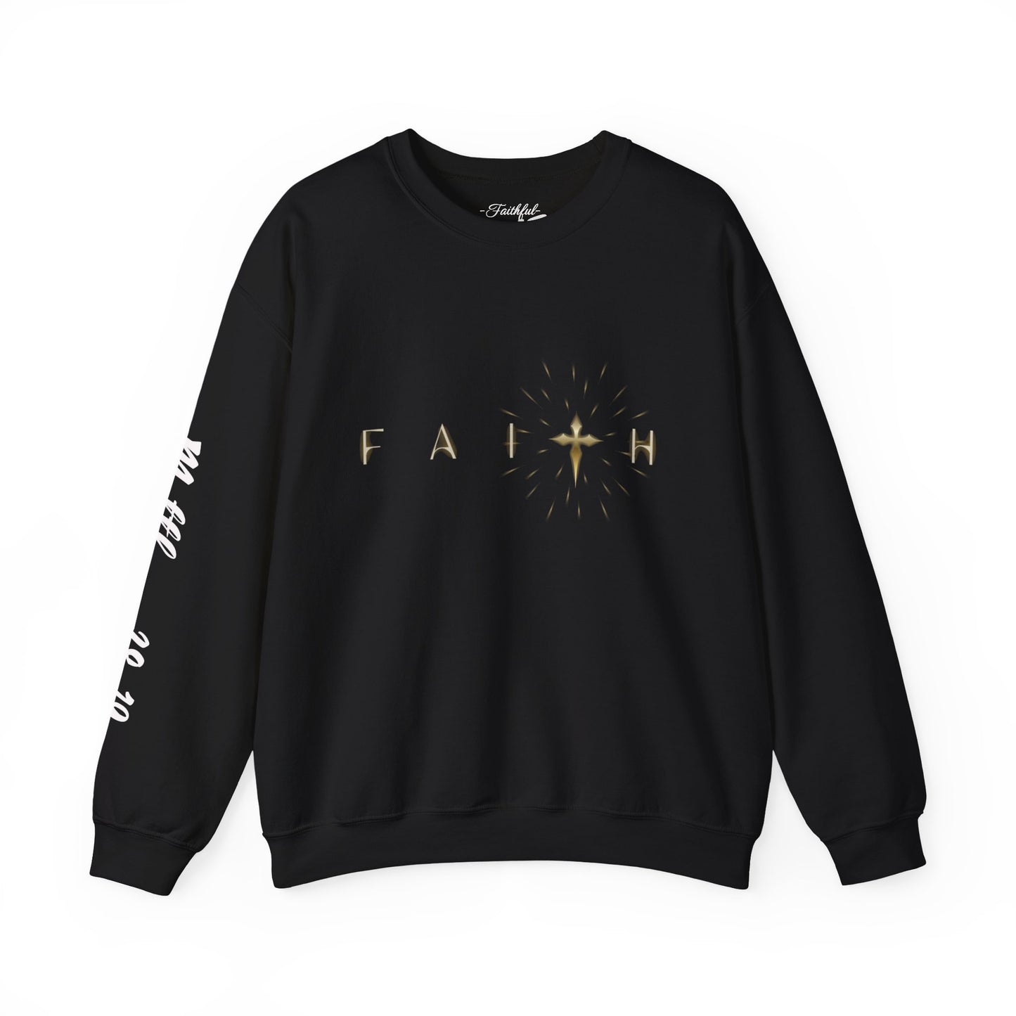 Faith Cross Crewneck Sweatshirt — "Matthewn28:19" Baptism Verse Christian Pullover